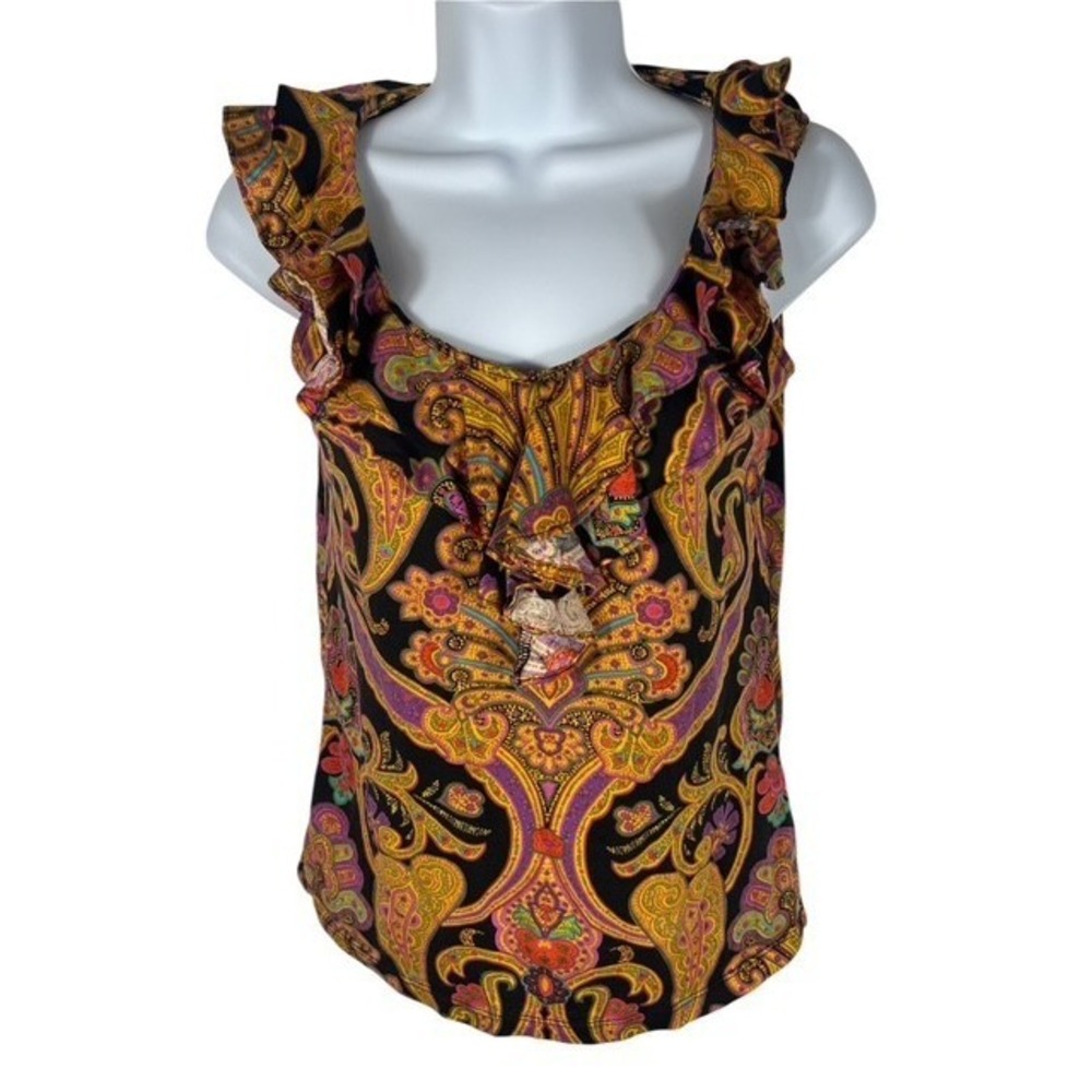Lauren Ralph Lauren Women Sz S Paisley Print Sleeveless Blouse With Ruffles-1529